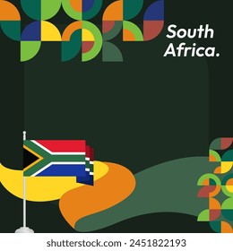 South Africa National Independence Day square banner. Modern geometric abstract background in colorful style for South Africa day. South African Independence greeting card cover with country flag.