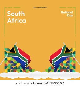 South Africa National Independence Day square banner. Modern geometric abstract background in colorful style for South Africa day. South African Independence greeting card cover with country flag.