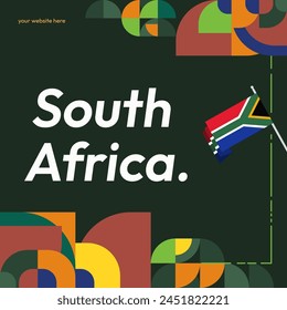 South Africa National Independence Day square banner. Modern geometric abstract background in colorful style for South Africa day. South African Independence greeting card cover with country flag.