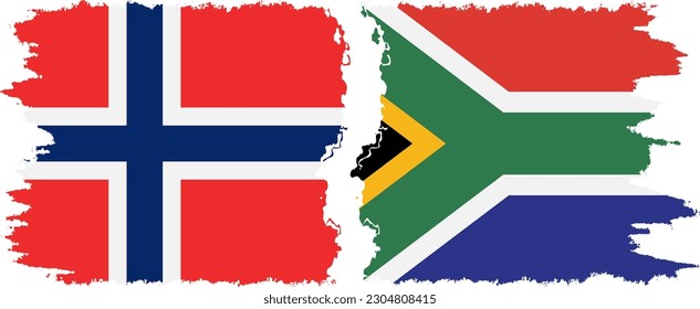 South Africa and Norway grunge flags connection, vector