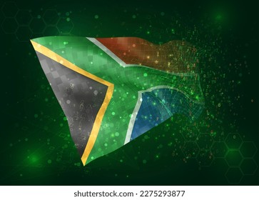 South Africa, on vector 3d flag on green background with polygons and data numbers