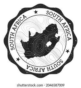 South Africa outdoor stamp. Round sticker with map of country with topographic isolines. Vector illustration. Can be used as insignia, logotype, label, sticker or badge of South Africa.