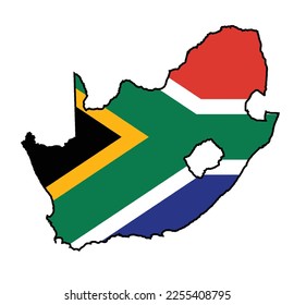 South Africa outline silhouette flag map over a white background