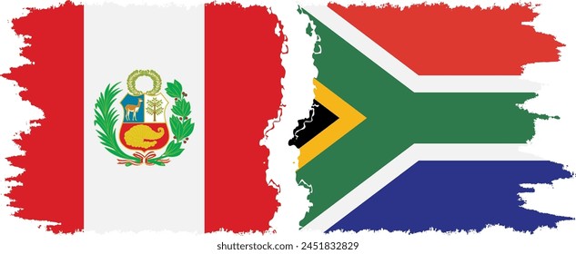 South Africa and Peru grunge flags connection, vector
