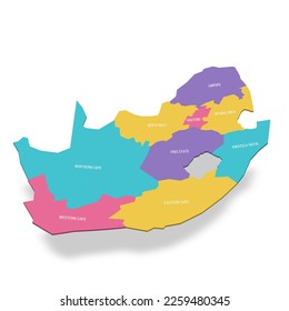 South Africa political map of administrative divisions - provinces. 3D colorful vector map with name labels.
