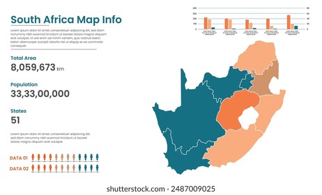 South Africa political map of administrative divisions states, Colorful states in South Africa map infographic, South Africa Map Info, South Africa Population.