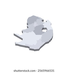 South Africa political map of administrative divisions - provinces. 3D isometric blank vector map in shades of grey.