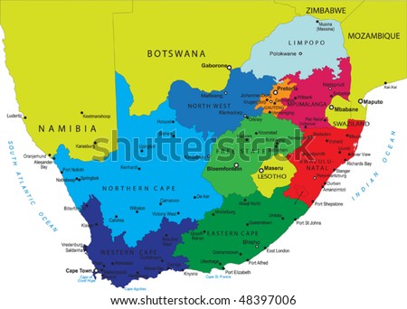 South Africa political map with provincial boundaries