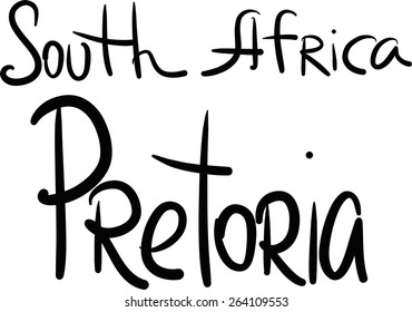 South Africa, Pretoria, hand-lettered Country and Capital, handmade calligraphy, vector