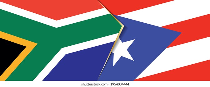 South Africa and Puerto Rico flags, two vector flags symbol of relationship or confrontation.