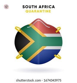 South Africa Quarantine Mask with Flag. Medical Precaution Concept. Vector illustration Coronavirus isolated on white background. Template Danger of Coronavirus for infographics.