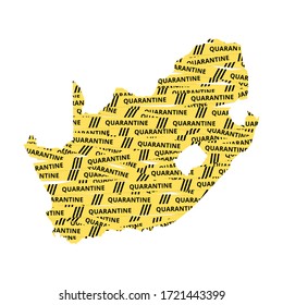 South Africa Quarantine Yellow Tape country, African map illustration, vector isolated on white background