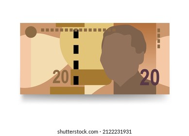 South Africa Rand Vector Illustration. African money set bundle banknotes. Paper money 20 R. Flat style. Vector illustration.