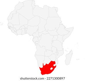 South Africa red highlighted in map of AFRICA, flat design illustration vector