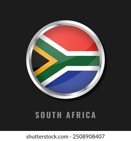 Drapeau national encadré d'Afrique du Sud. Drapeau circulaire glacé d'Afrique du Sud.