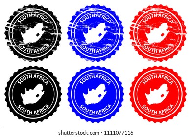 South Africa - rubber stamp - vector, Republic of South Africa (RSA) map pattern - sticker - black, blue and red