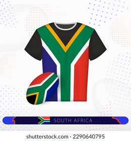 South Africa rugby jersey with rugby ball of South Africa on abstract sport background. Jersey design.