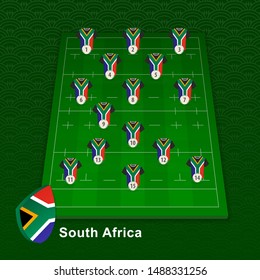 South Africa rugby team player position on rugby field. Vector illustration.