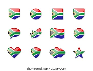 South Africa - set of shiny flags of different shapes. Vector illustration