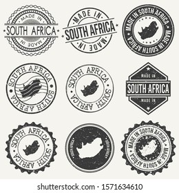 South Africa Set of Stamps. Travel Stamp. Made In Product. Design Seals Old Style Insignia.