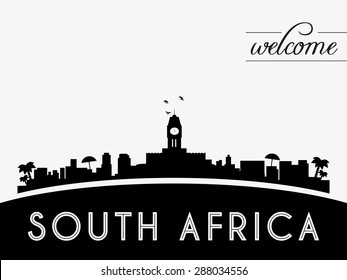 South Africa skyline silhouette black vector design on white background.