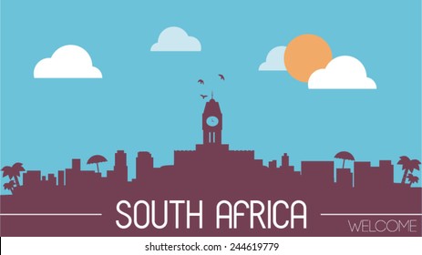 South Africa Skyline Silhouette Flat Design Vector Illustration