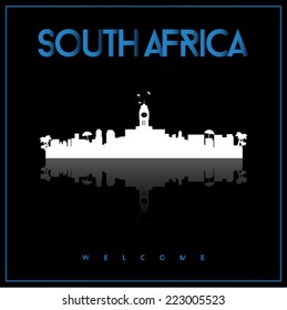 South Africa, skyline silhouette vector design on parliament blue and black background. 