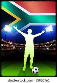 South Africa Soccer Player on Stadium Background with Flag Original Illustration