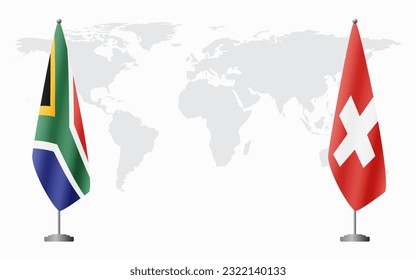 South Africa and Switzerland flags for official meeting against background of world map.