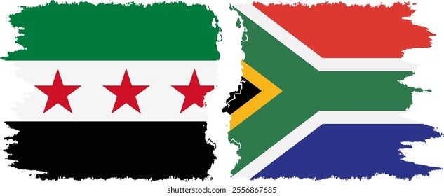 South Africa and Syrian Revolution grunge flags connection, vector