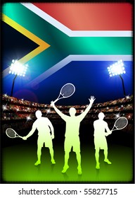 South Africa Tennis Player on Stadium Background with Flag Original Illustration