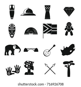 South Africa travel icons set. Simple illustration of 16 South Africa travel vector icons for web