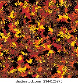 South Africa tribal texture digital military camouflage seamless pattern. Abstract army and hunting masking ornament background. Vector red, orange and black digital pixel mosaic camo texture