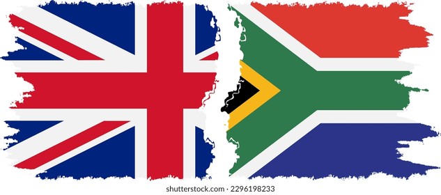 South Africa and UK grunge flags connection, vector