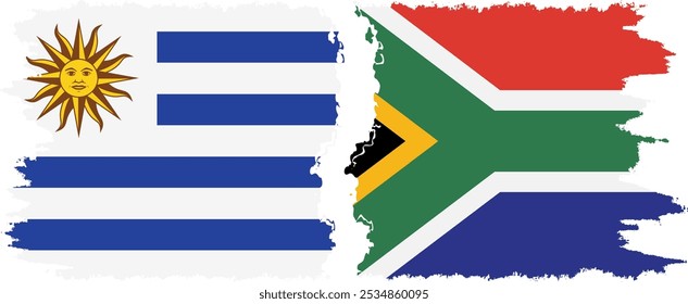 Conexión de banderas grunge de Sudáfrica y Uruguay, Vector