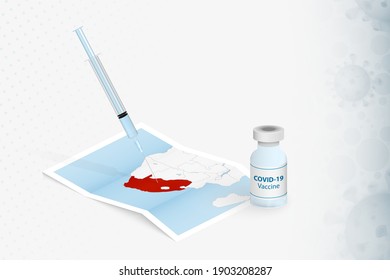 South Africa Vaccination, Injection with COVID-19 vaccine in Map of South Africa. Vaccination Concept Illustration.