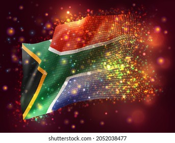 South Africa,  vector 3d flag on pink purple background with lighting and flares