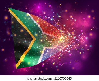 South Africa, vector 3d flag on pink purple background with lighting and flares