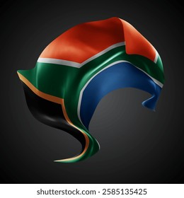 South Africa, vector 3d flag with waves on a black background