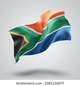 South Africa, vector 3d flag with waves on a white background