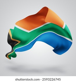 South Africa, vector 3d flag with waves on a white background