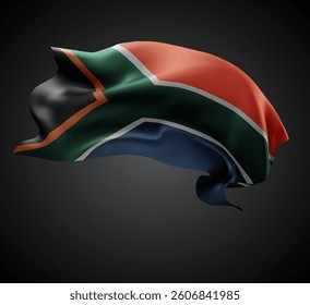 South Africa, vector 3d flag with waves on a black background