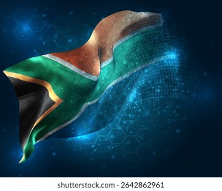 Sudáfrica, Vector 3d bandera virtual polígonos triangulares sobre un fondo azul