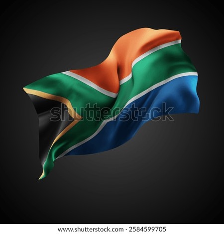South Africa, vector 3d flag with waves on a black background
