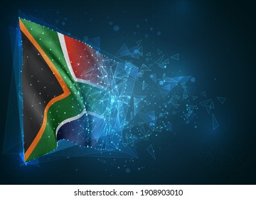 South Africa,  vector flag, virtual abstract 3D object from triangular polygons on a blue background