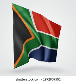 South Africa, vector flag with waves and bends waving in the wind on a white background.