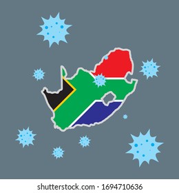 mapa gráfico vectorial de Sudáfrica y virus de la corona