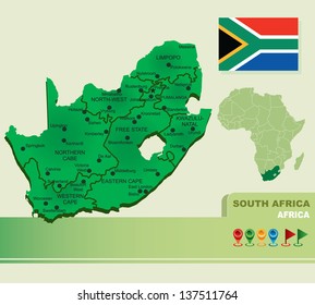 south africa vector map & flag