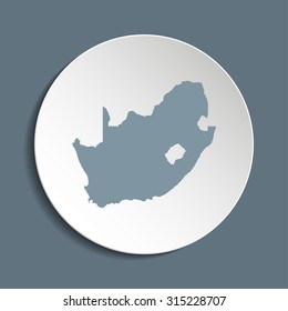 South Africa vector map on a paper circle. Cut out from white paper icon map of South Africa. Vector icon map of South Africa on dark background. Paper cut style country map. 