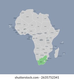 South Africa vector map silhouette isolated on Africa map. Editable vector map of Africa. 